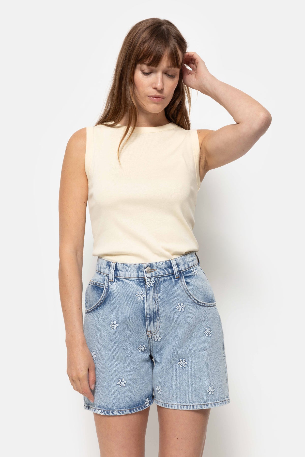 Short Nanny | Bleu Denim à fleurs