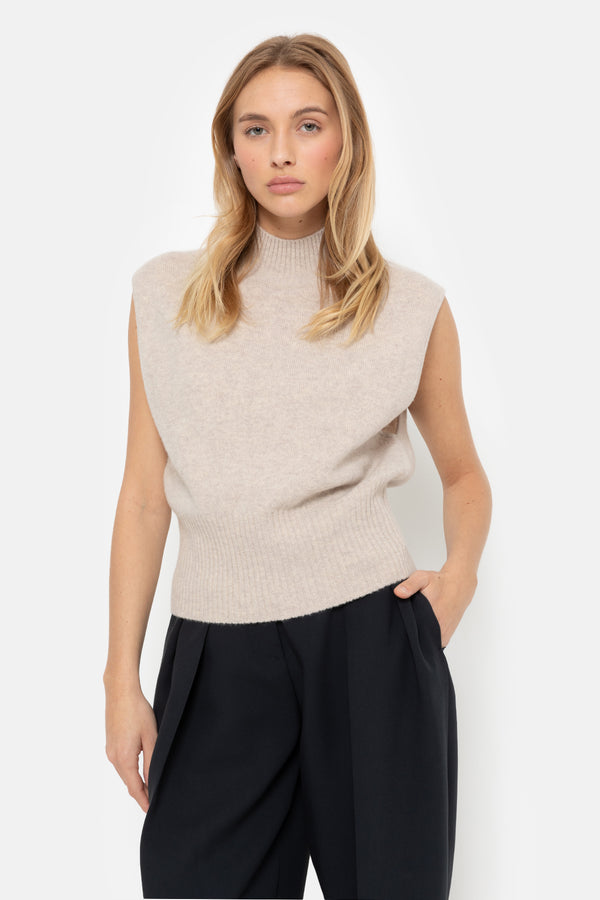 Minda Pull Sans Manches en Maille | Beige
