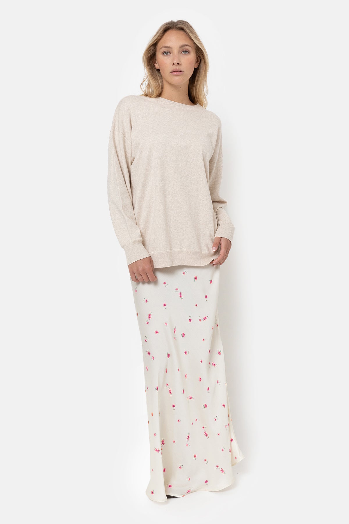Jeanne Long Skirt | Off White with Flowers