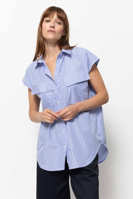 Nisrine Striped Sleeveless Shirt | Blue & White