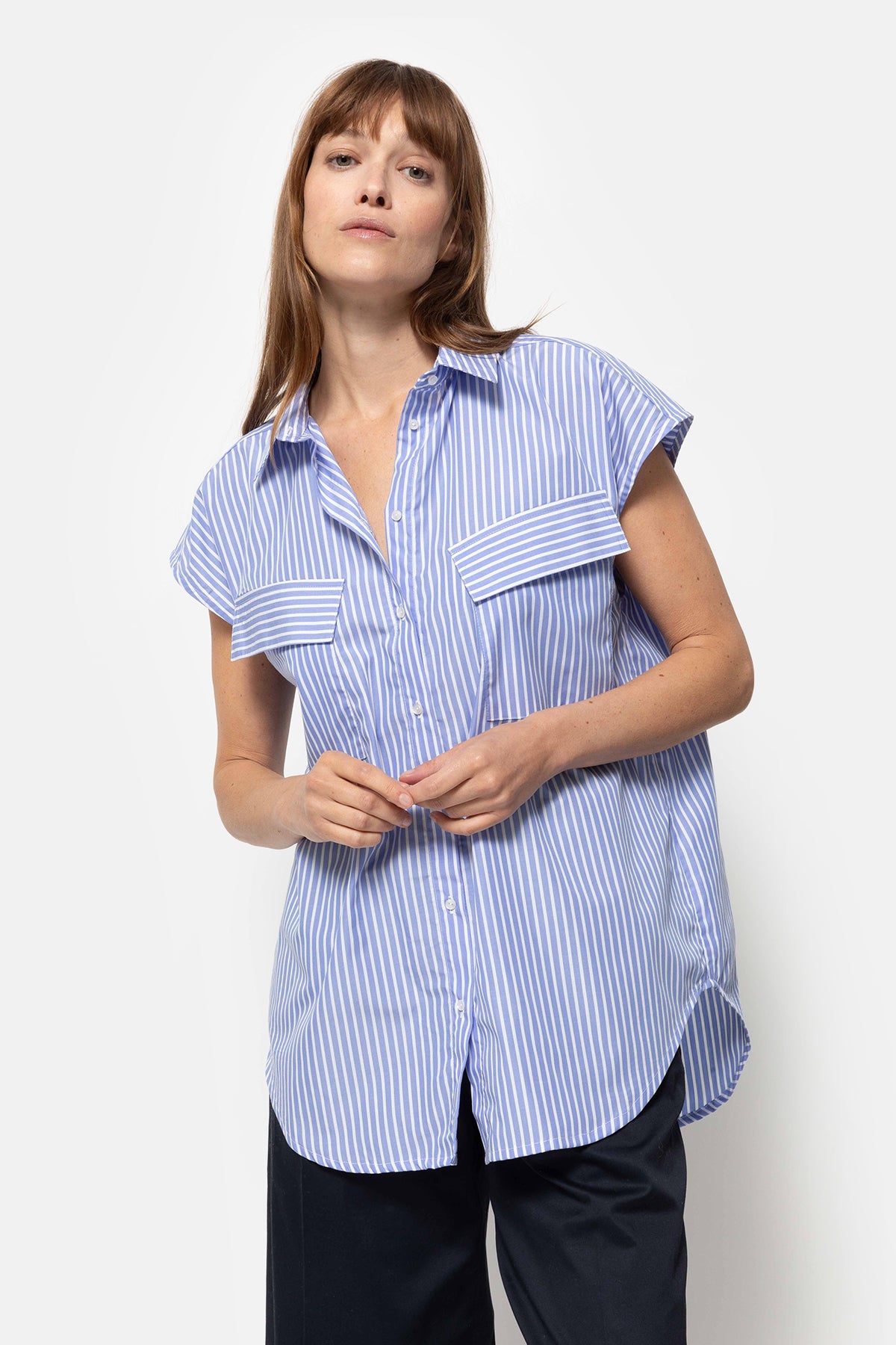 Chemise sans manches Nisrine rayée | Bleu & Blanc