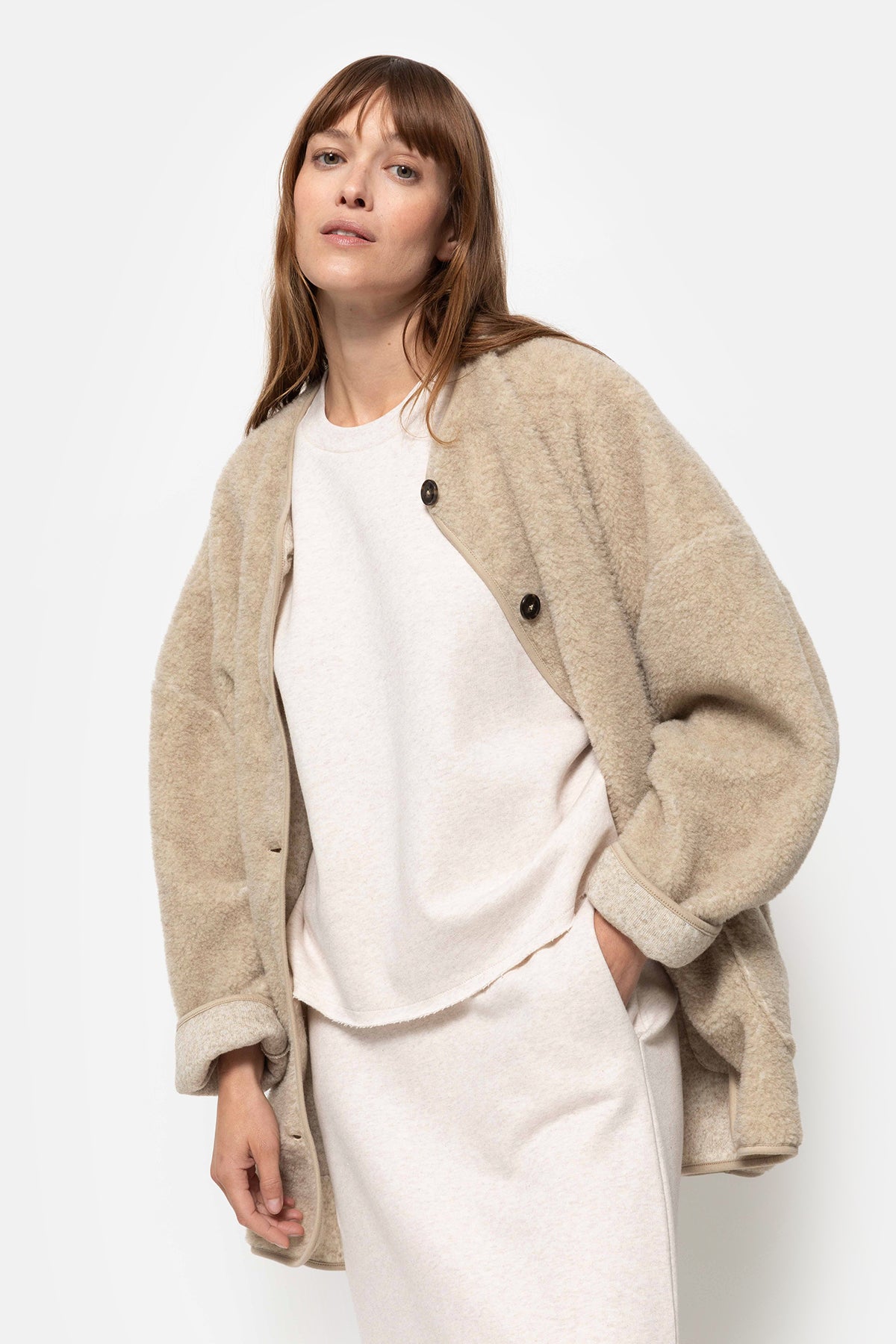 Hannah Teddy Oversized Jacket | Beige