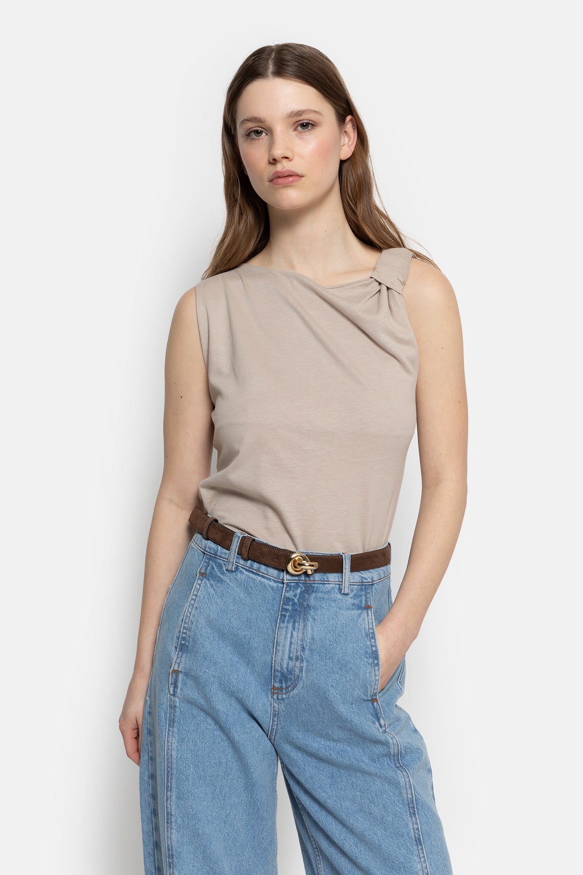 T-shirt Nutty, avec nœud | Taupe Clair