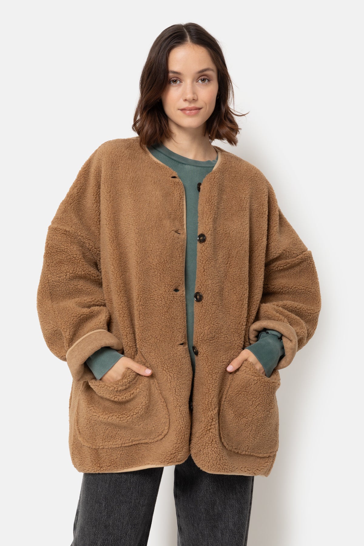 Hannah Teddy Veste oversize | Camel