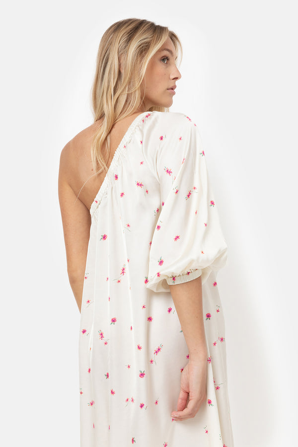 Jackie One-Shoulder Dress | Off White with Flowers