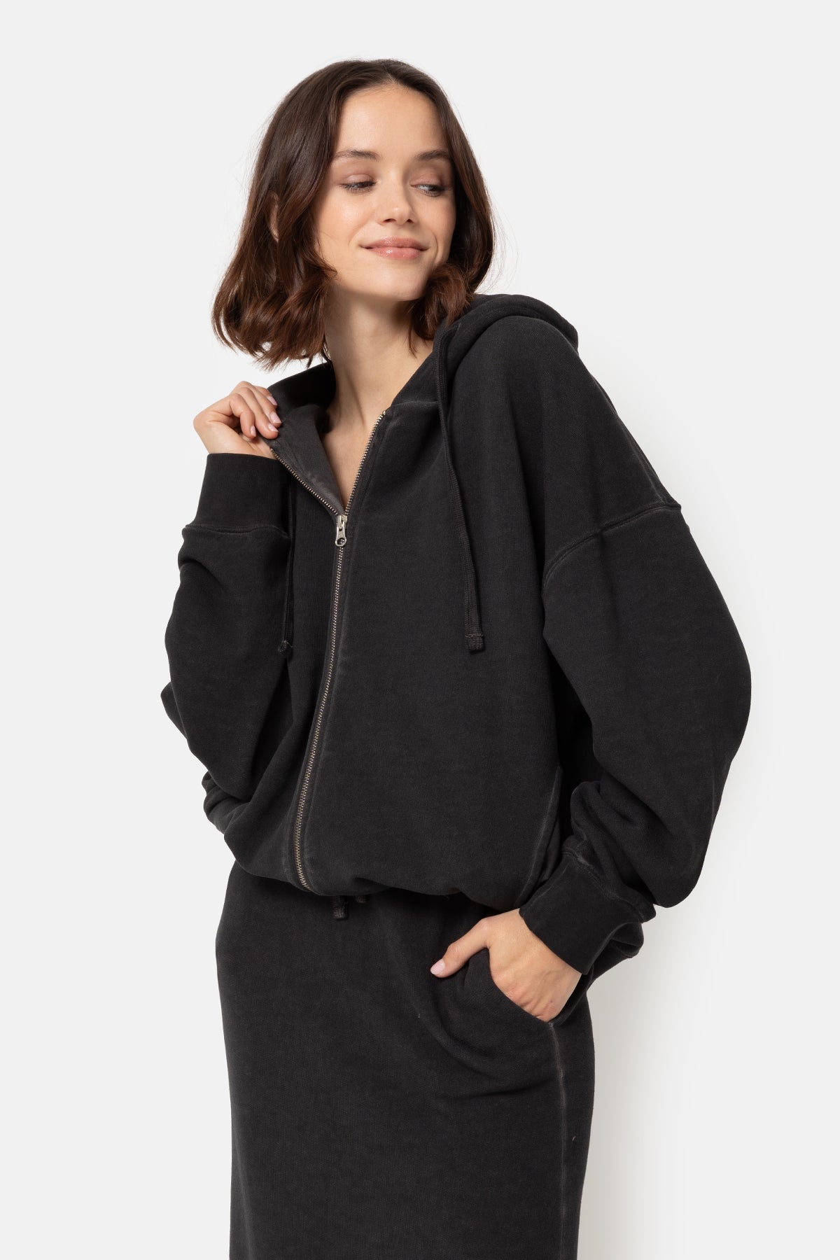 Lenon Sweat à capuche avec fermeture éclair | Gris anthracite