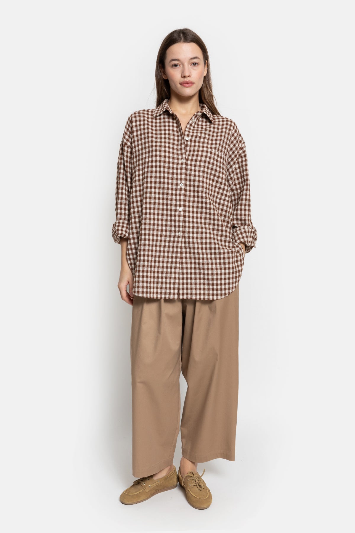 Orchid Oversized Shirt | Camel & White checked