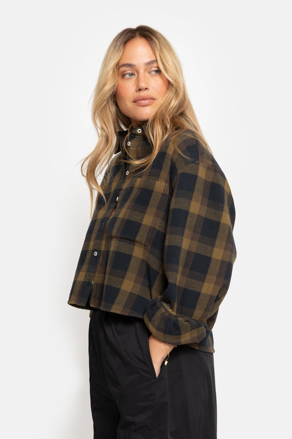 Karlotta Cropped Shirt | Khaki & Brown Checks