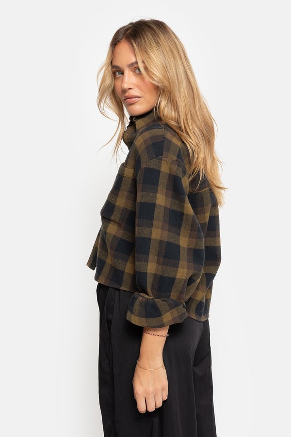 Karlotta Cropped Shirt | Khaki & Brown Checks