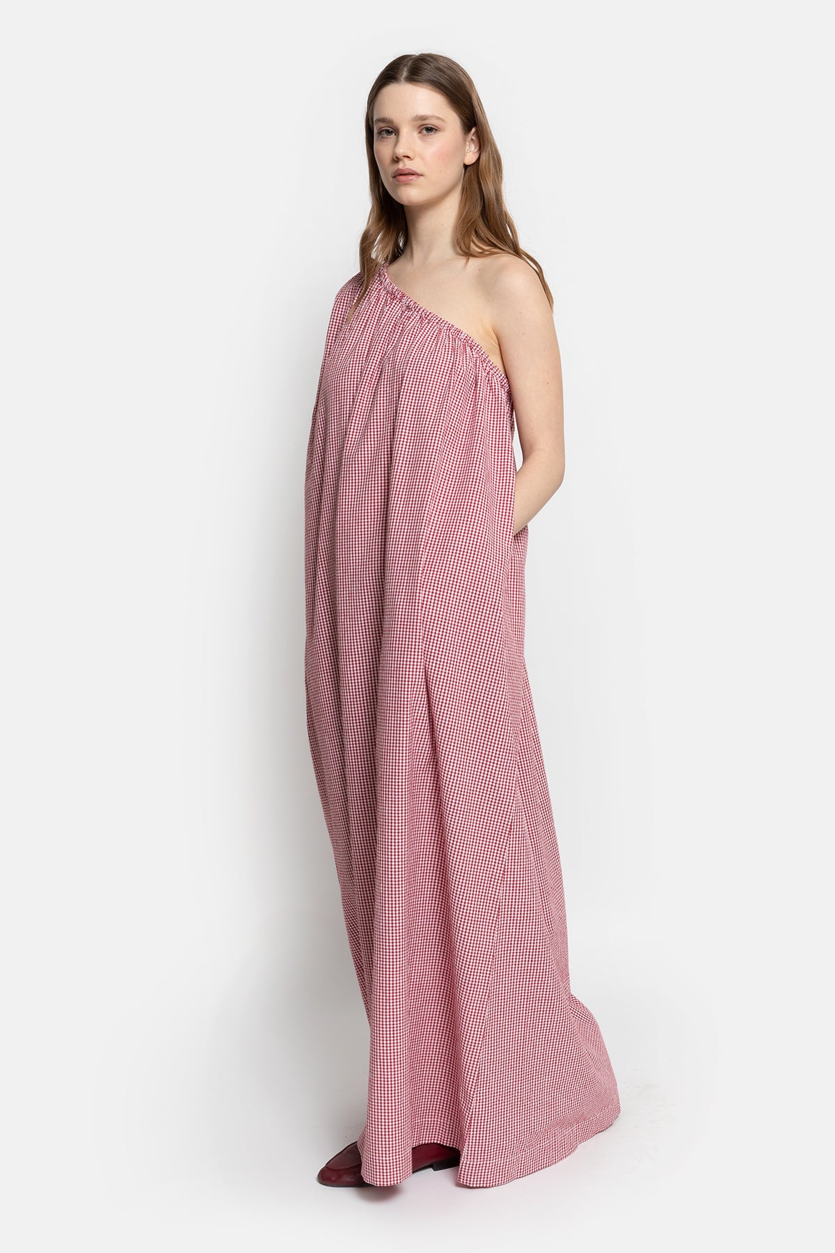 Lourose One-Shoulder Dress | Red & White