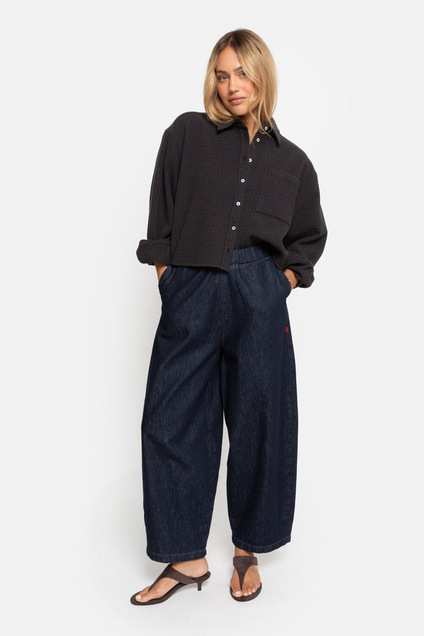 Karlotta Cropped Shirt | Blue & Camel Checks