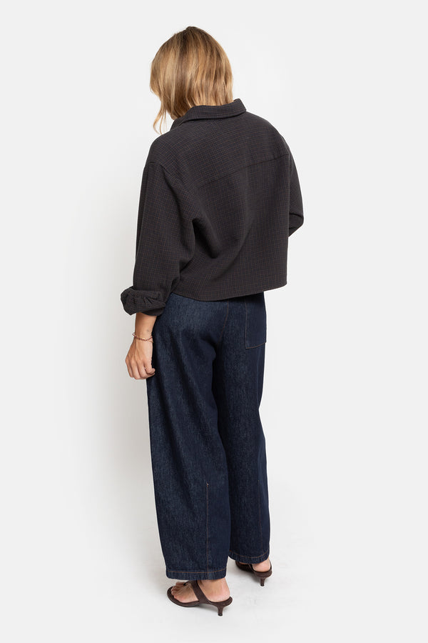 Karlotta Cropped Shirt | Blue & Camel Checks