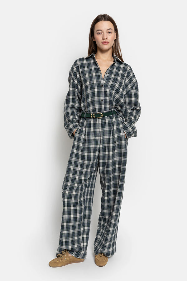 Marta Pleated Pants | Navy checkered