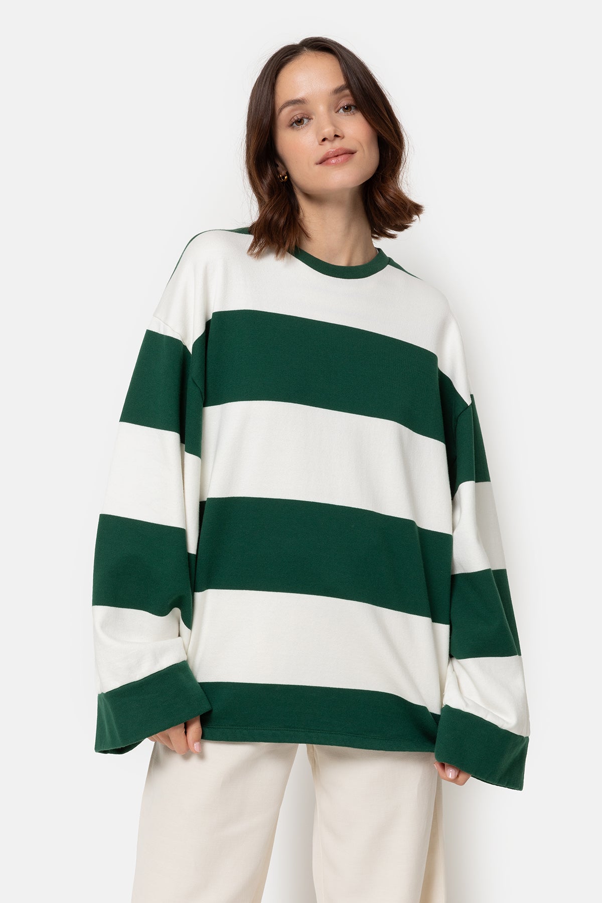 Liberty Oversized Sweatshirt | Green & White Stripes