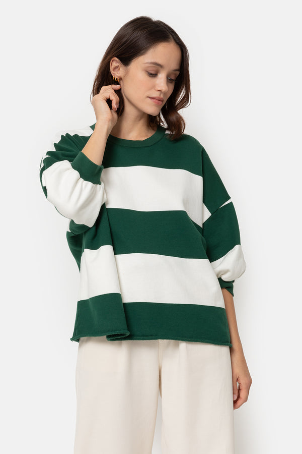 Liv Sweatshirt 3/4 Sleeves | Green & White Stripes