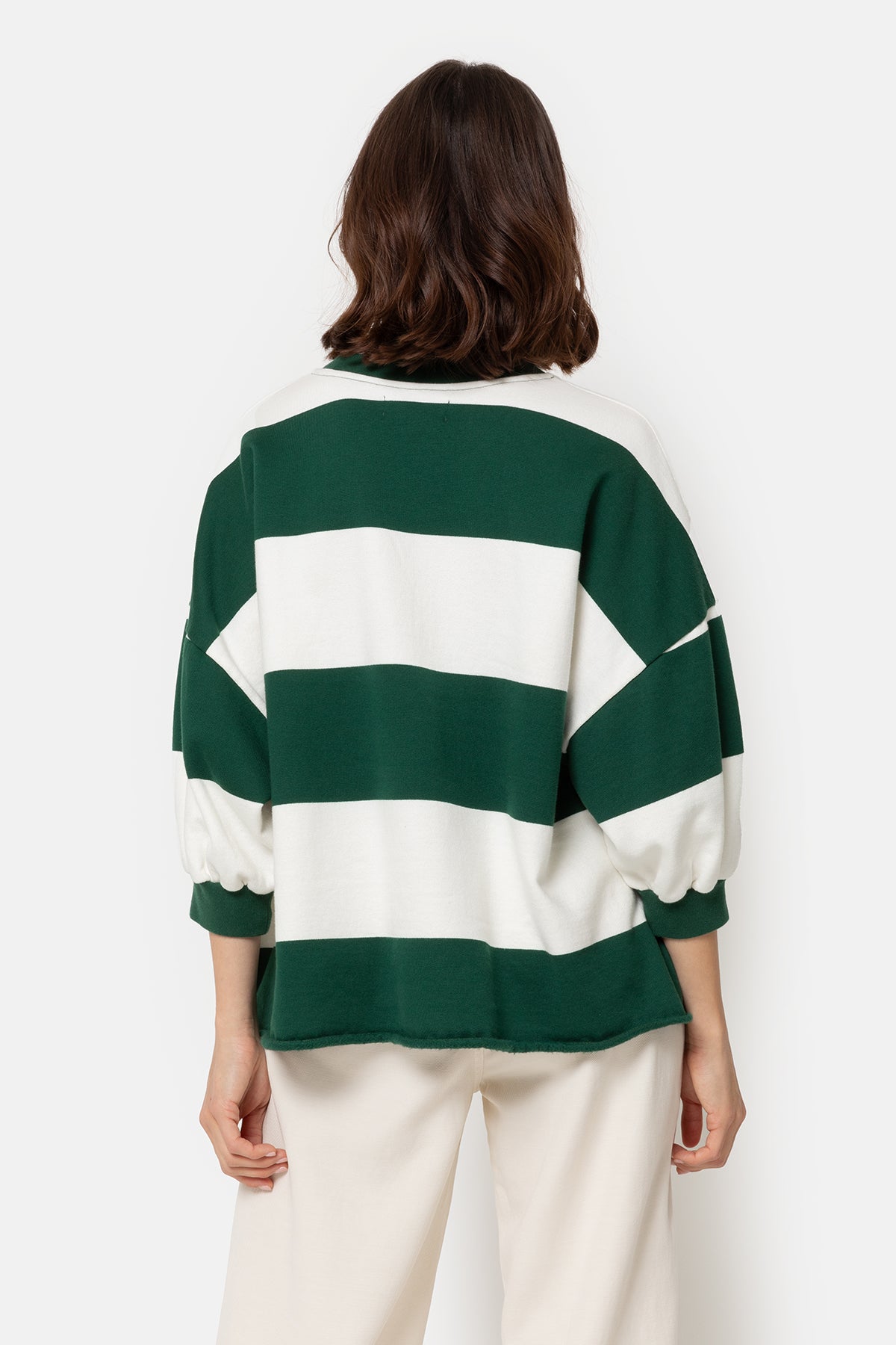 Liv Sweatshirt 3/4 Sleeves | Green & White Stripes