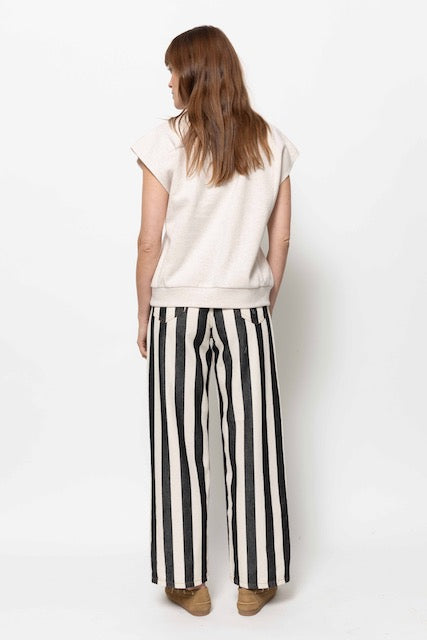 Mimi Straight Cotton Pants | Striped White & Blue