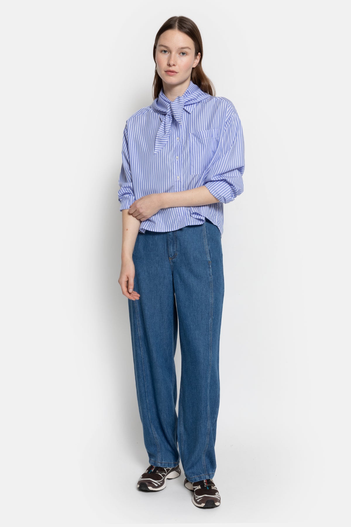 Nobody Shirt With Removable Scarf | Blue & White Striped