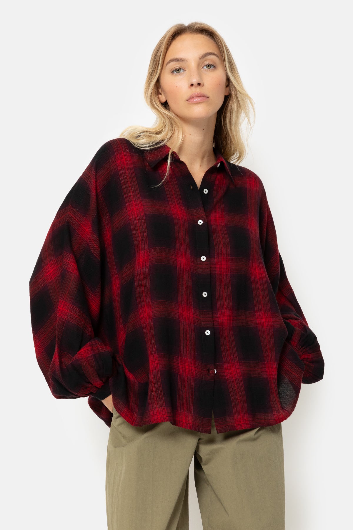  Gala Oversized Shirt | Flanelle à carreaux rouge