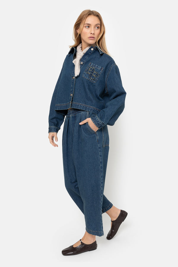 Kick Pleated Denim Pants | Dark Blue
