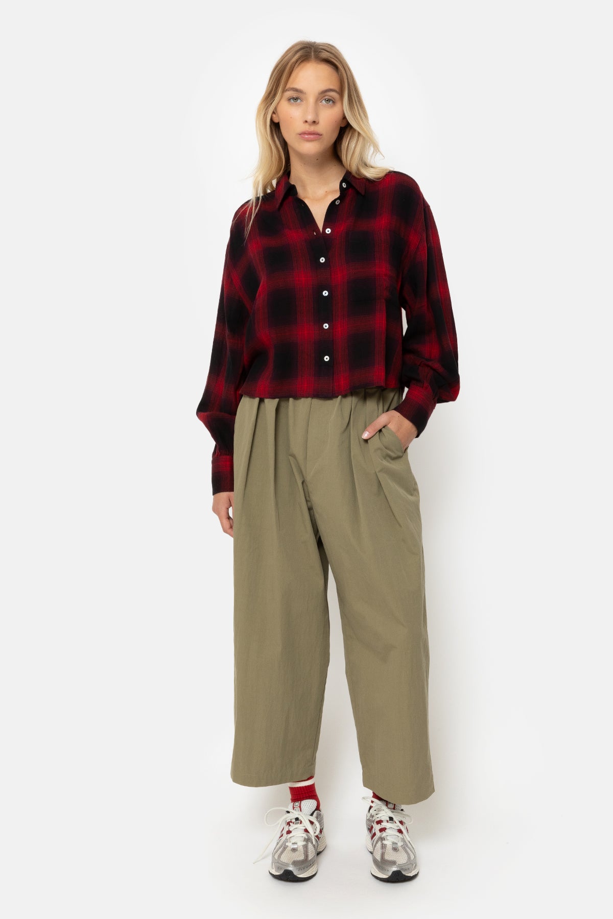 Karlotta Cropped Shirt | Red Checked Flannel