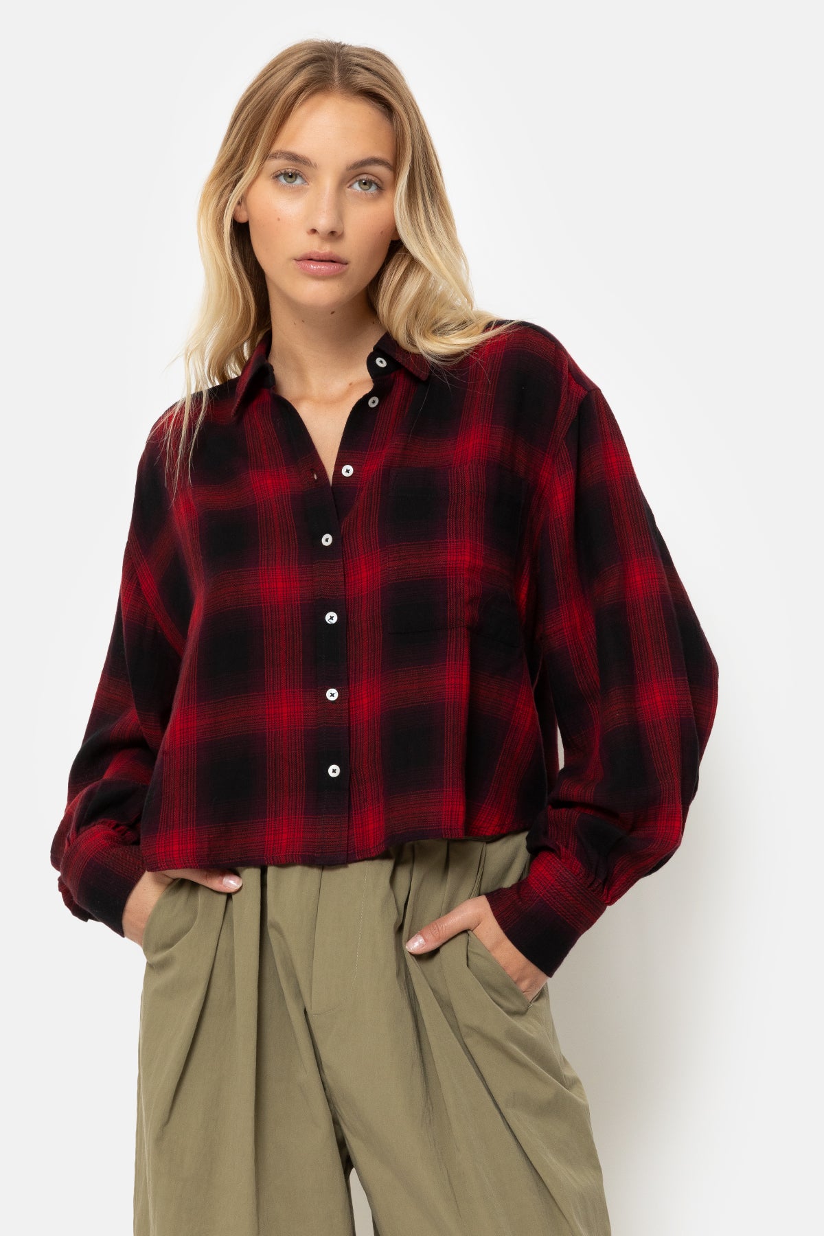 Karlotta Cropped Shirt | Red Checked Flannel