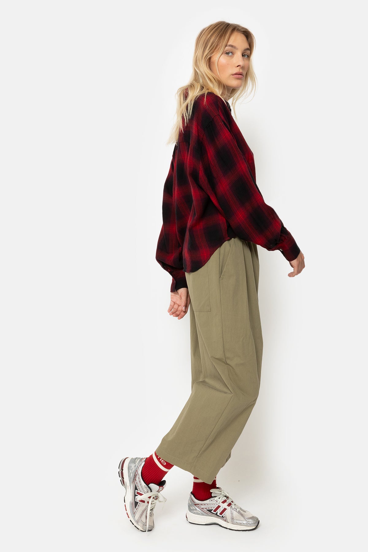 Karlotta Cropped Shirt | Red Checked Flannel