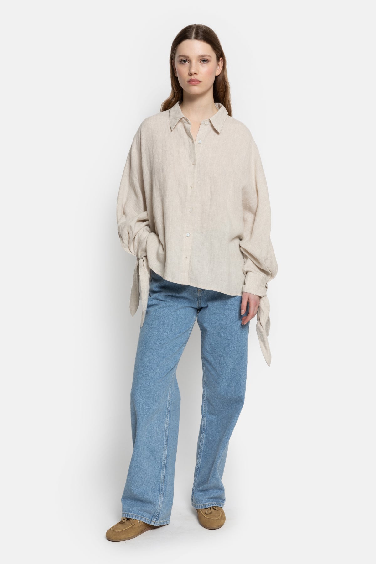 Nugget Linen Shirt w/ Bow | Beige – Âme antwerp