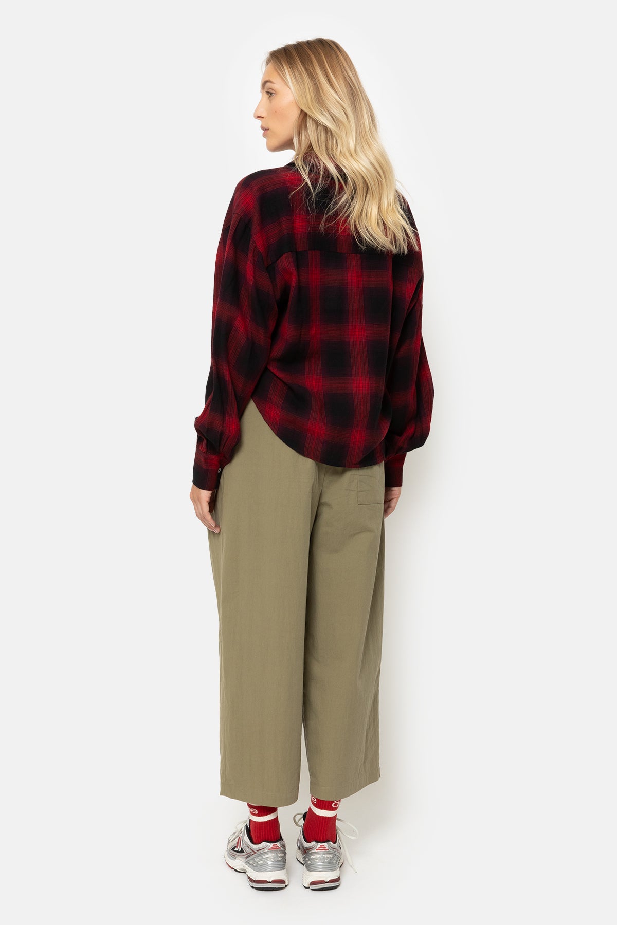 Karlotta Cropped Shirt | Red Checked Flannel