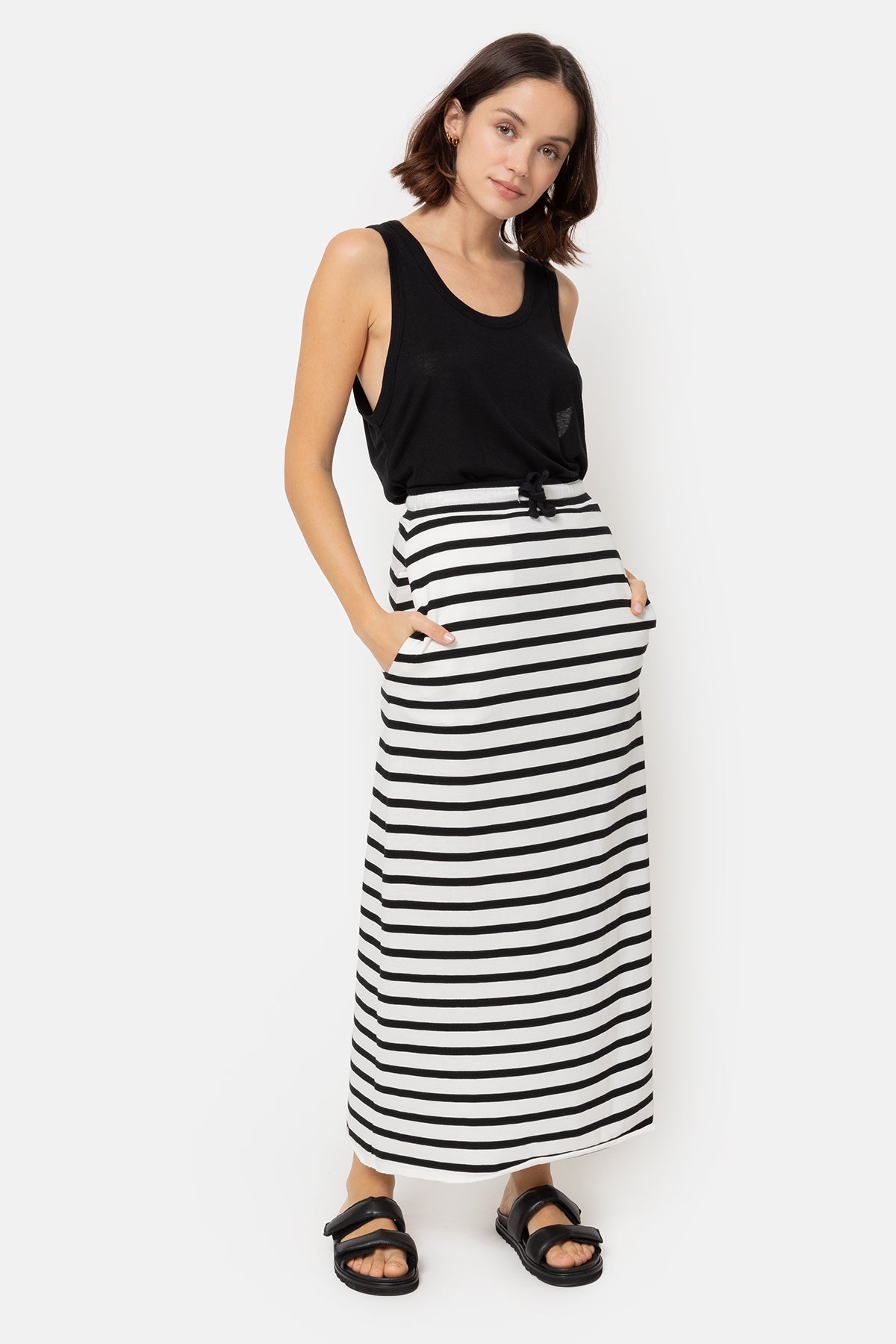 Gauge Jersey Skirt | Black & White Stripes