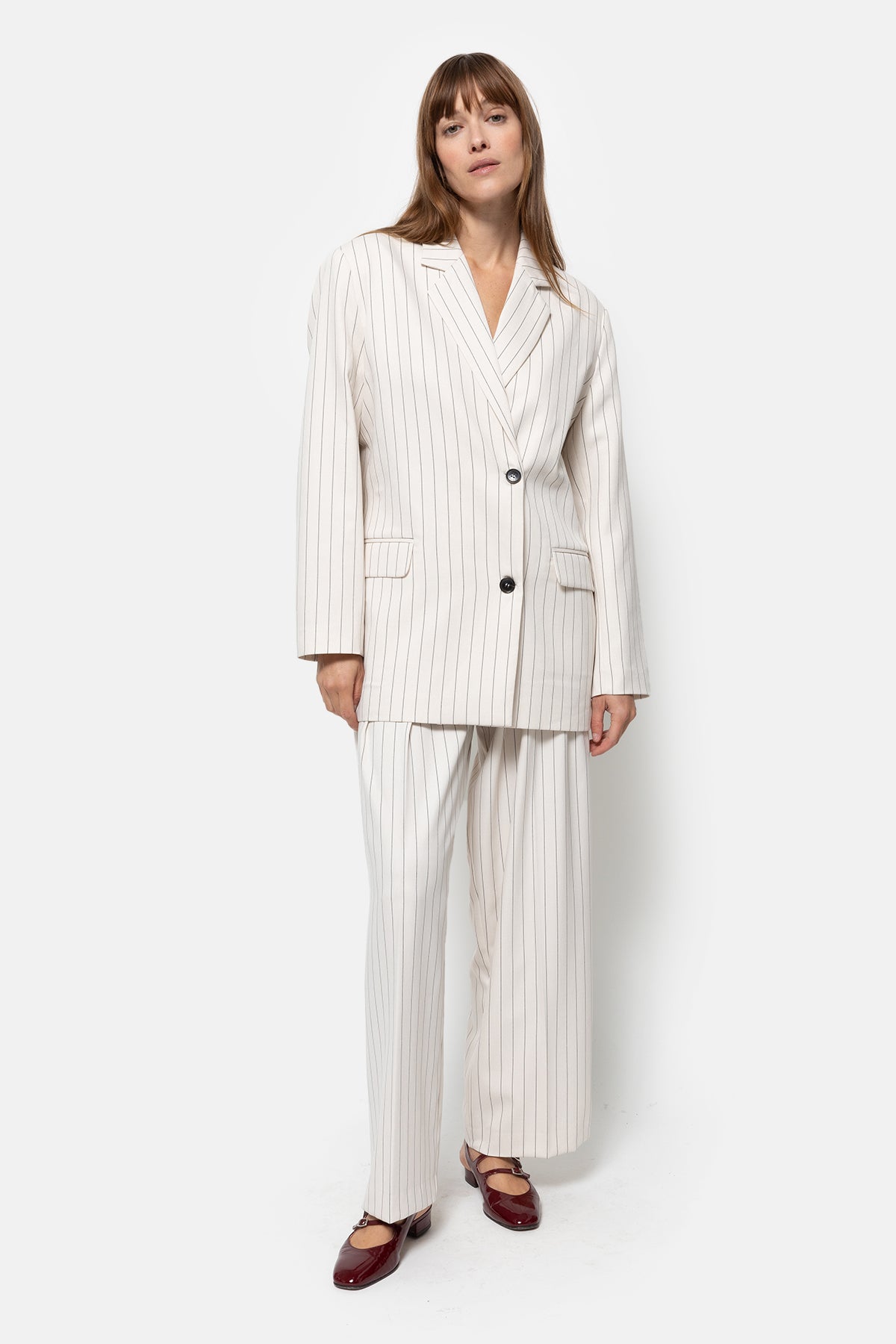 Michel Pinstriped Pleated Trousers | White