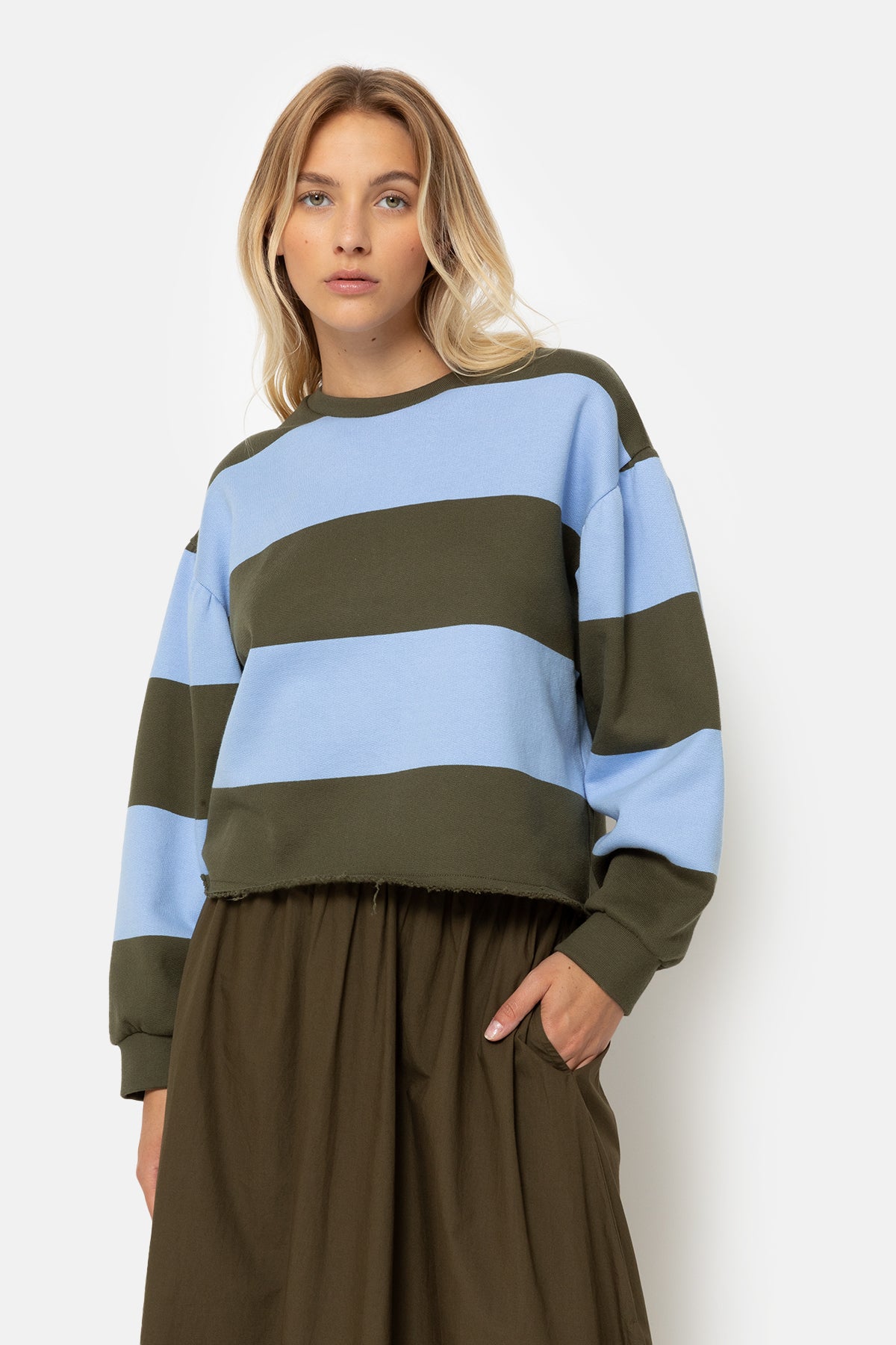 Harleen Sweatshirt | Light Blue & Green Stripes