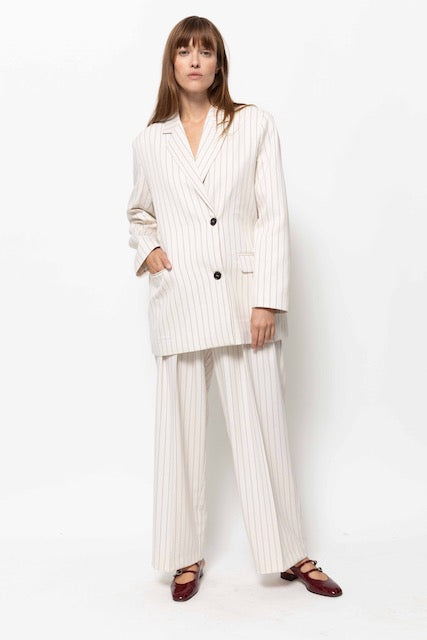 Michel Pinstriped Pleated Trousers | White