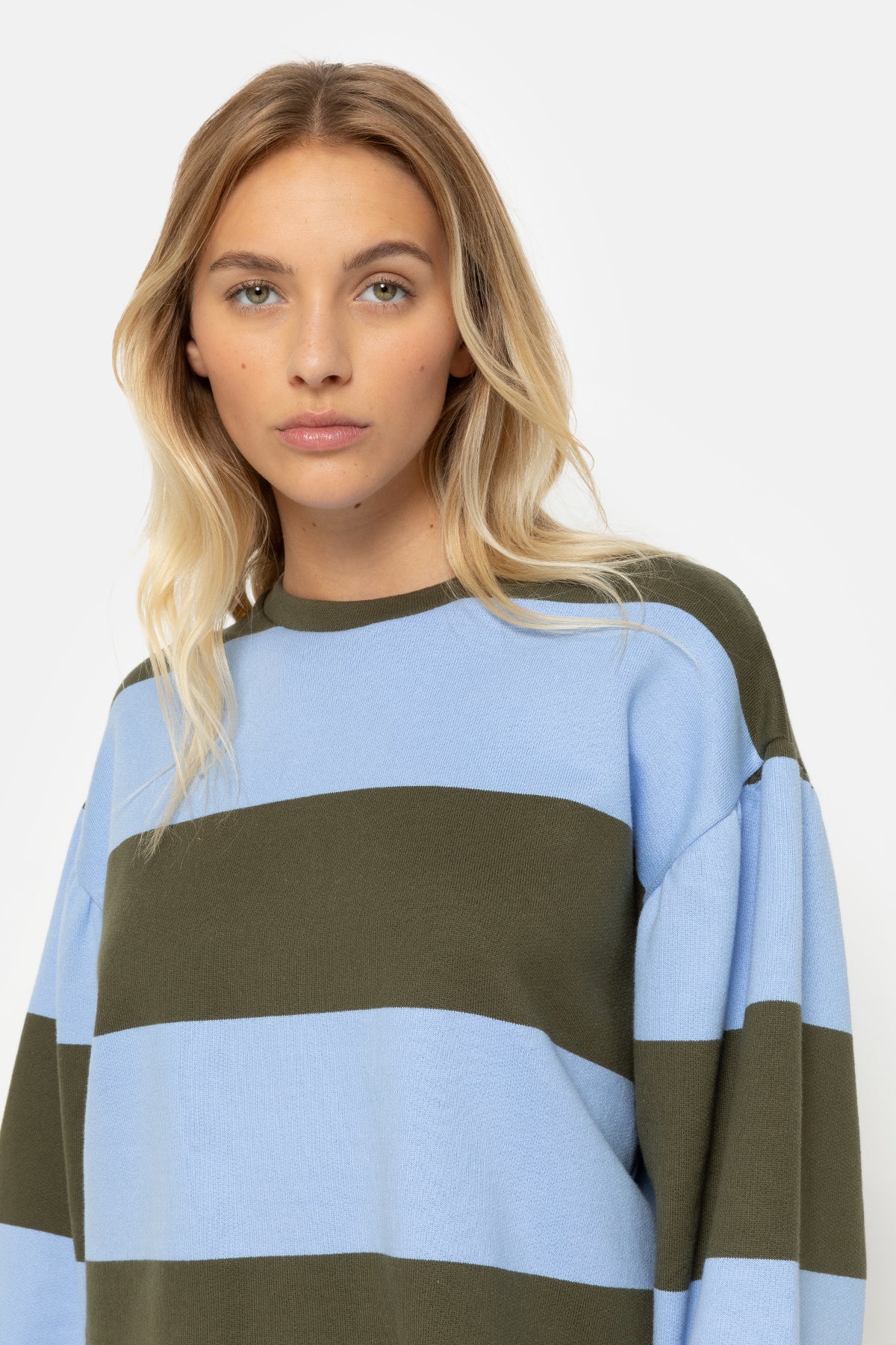 Harleen Sweatshirt | Light Blue & Green Stripes