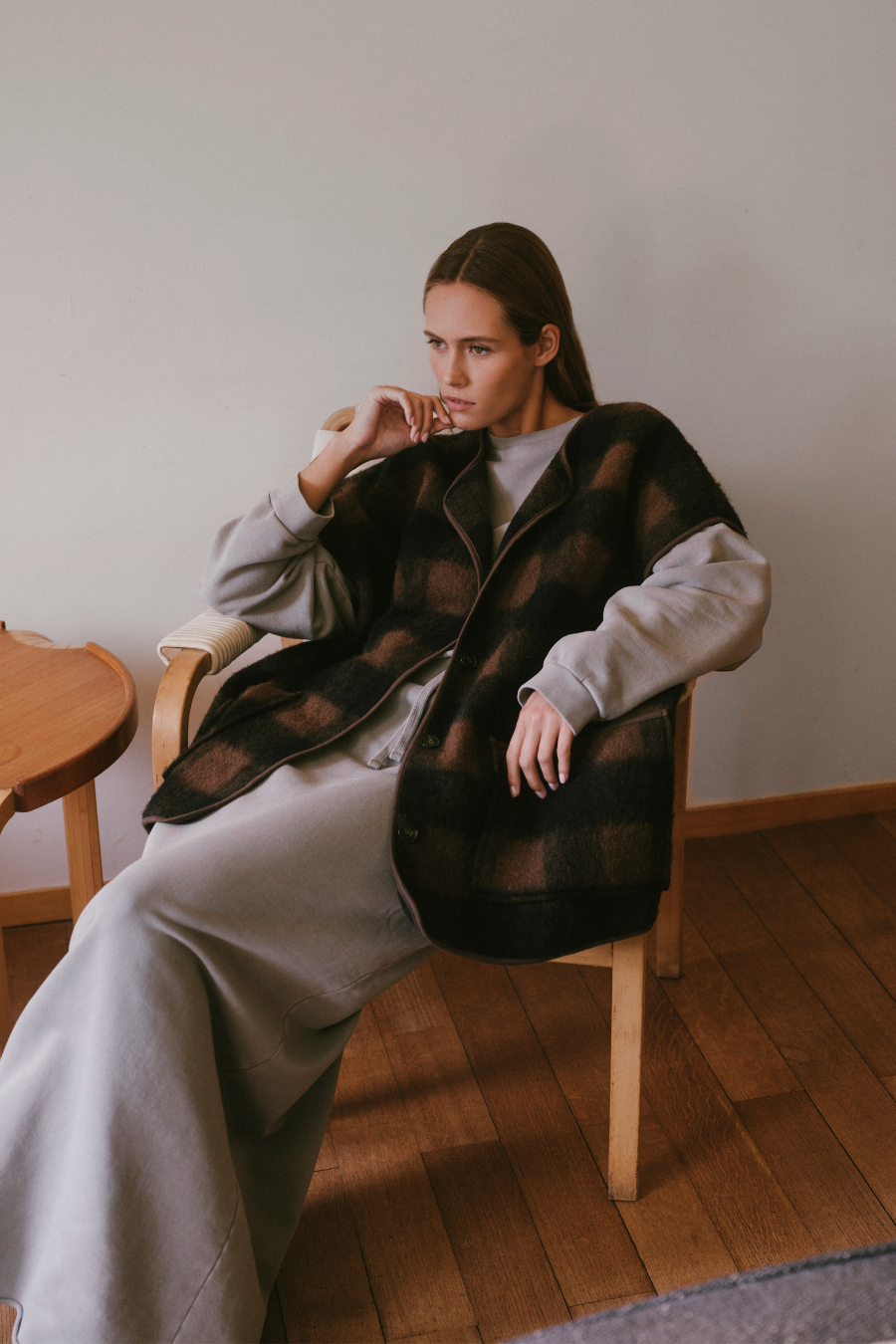 Ines Teddy Oversized Jacket |  Brown Checked Wooly Jacket