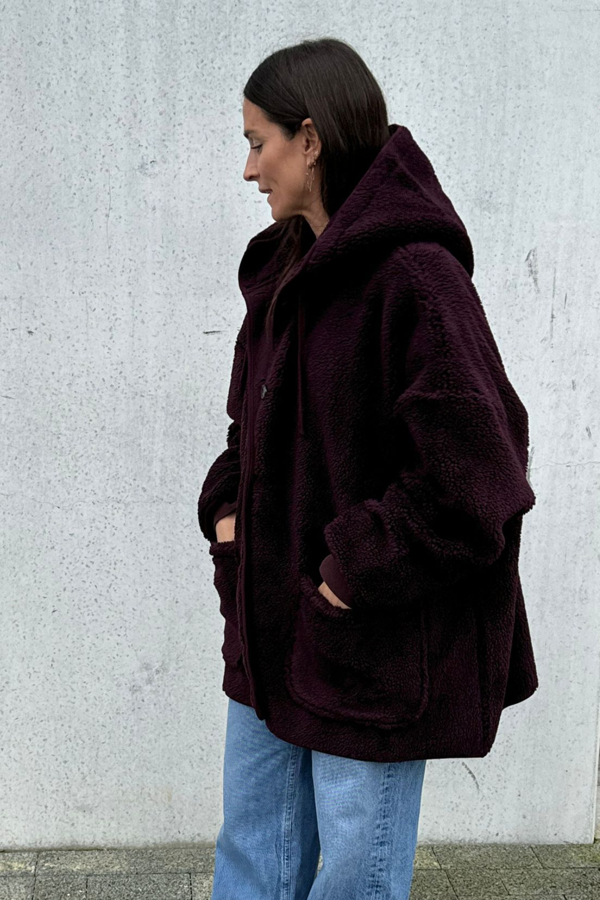 Kenji Teddy Veste à capuche oversize | Prune