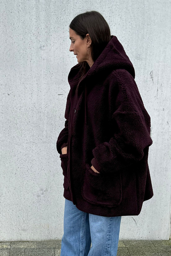 Kenji Teddy Veste à capuche oversize | Prune