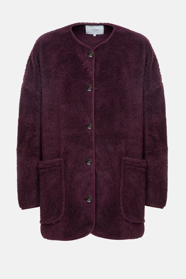 Hannah Teddy Oversized Jacket | Plum