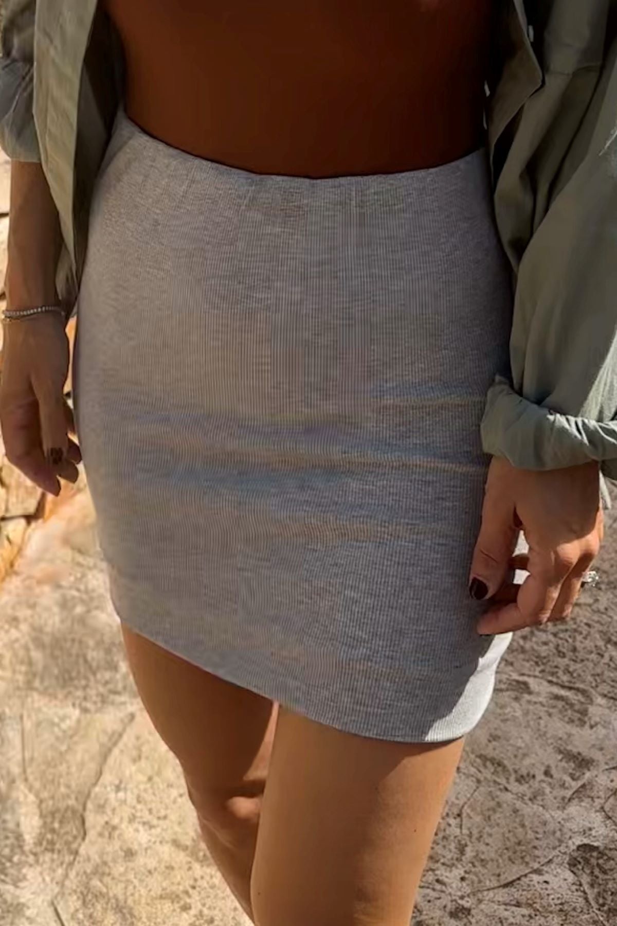 Internet Ribbed Mini Skirt | Marled Grey