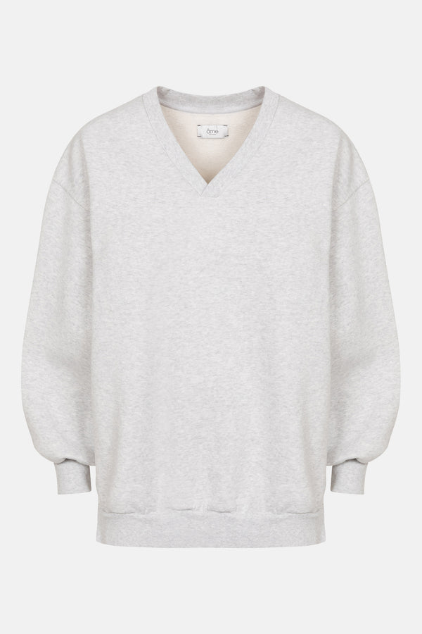 Sweatshirt Oversize Intime avec Col en V | Gris Chiné