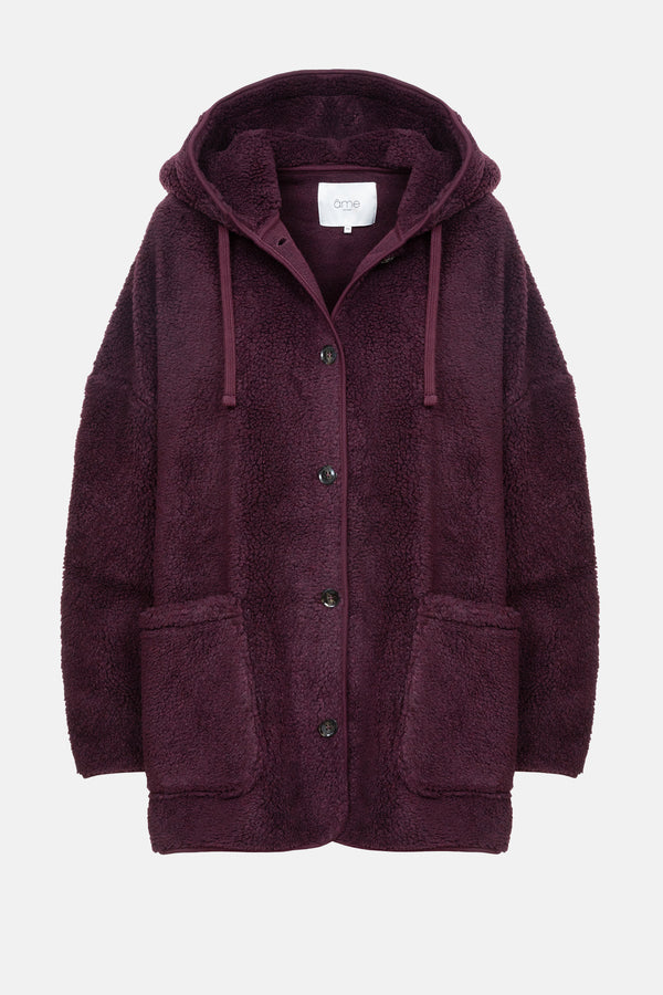 Kenji Teddy Oversized Hoodie Jacket | Plum