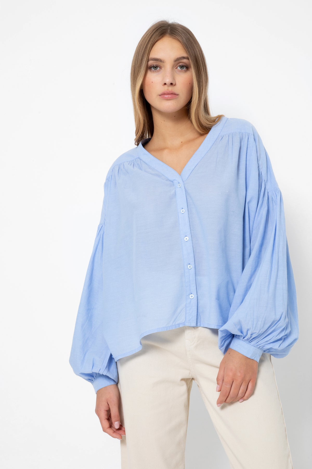 Gante Shirt with Puff Sleeves | Chambray Blue