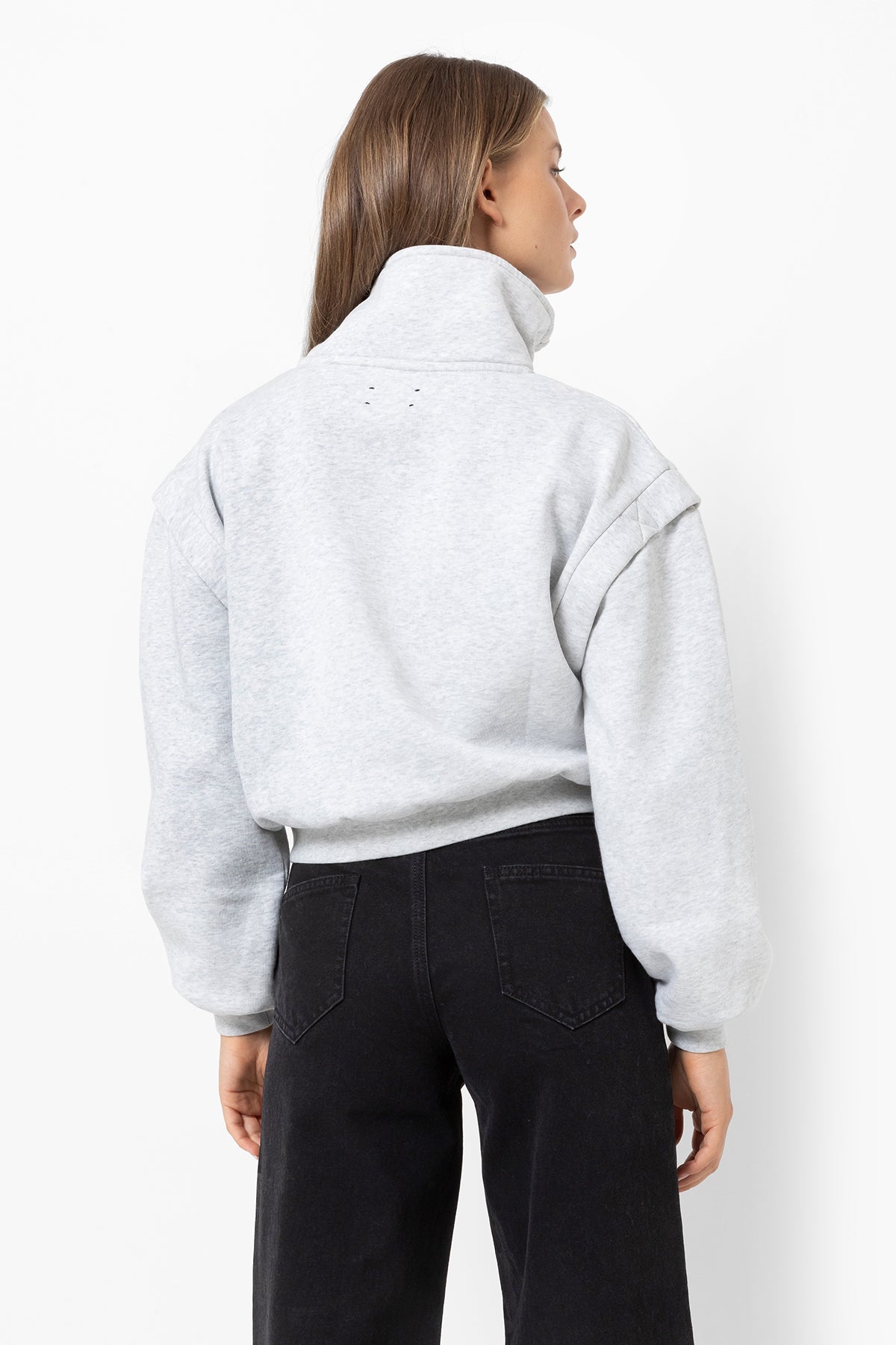 Hizo Sweatshirt with Buttoned Collar | Marled Grey