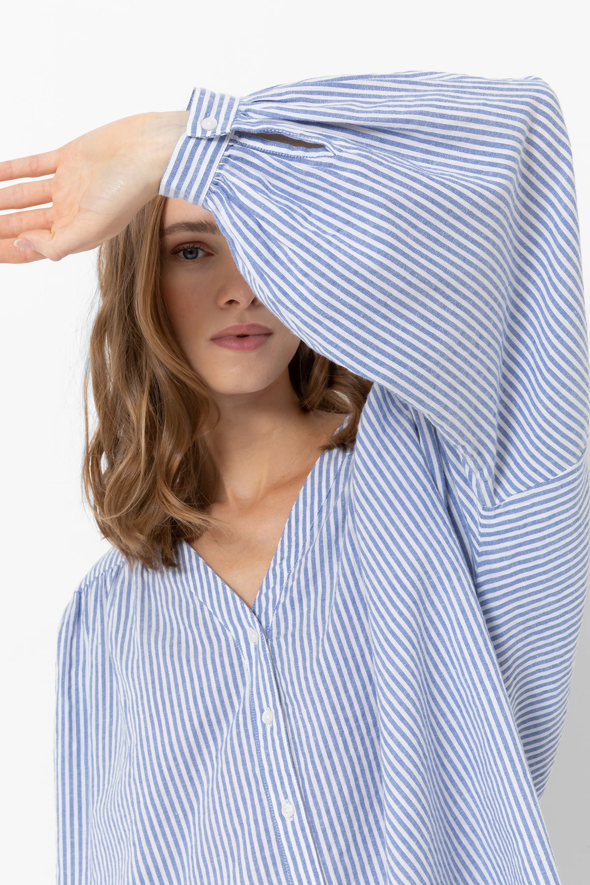 Gante Shirt with Puff Sleeves | White & Blue Stripes